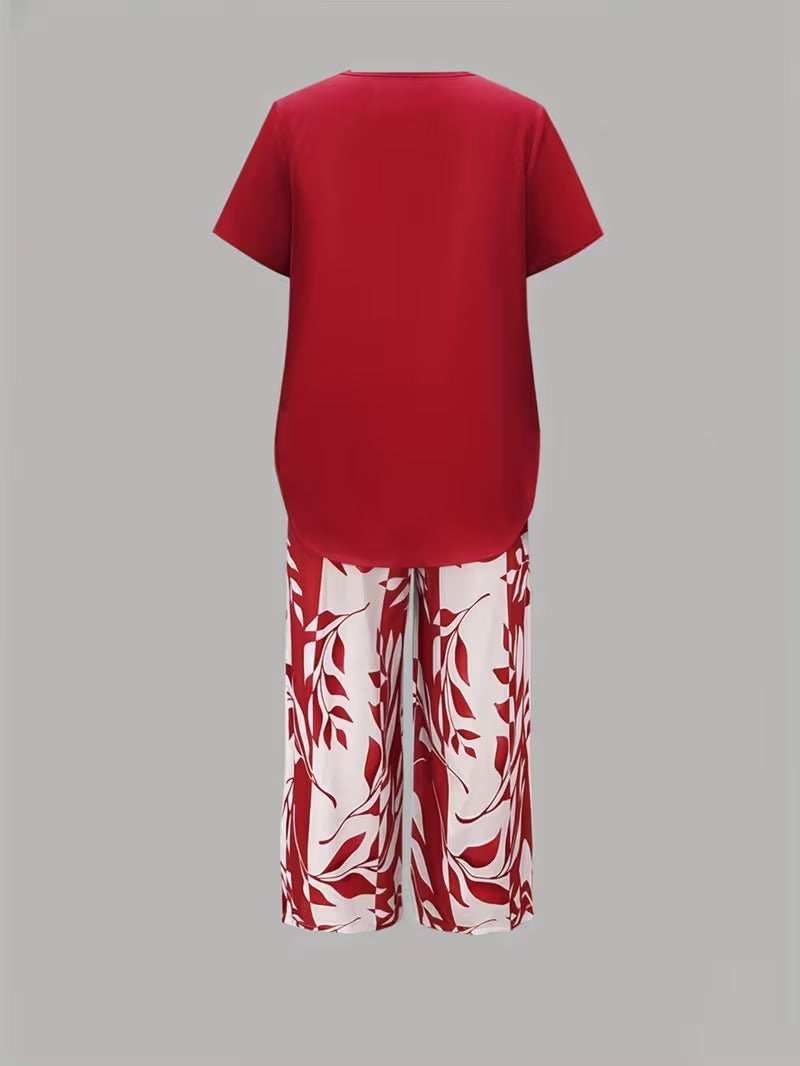 Avery | Casual Leaf Print Two Piece Set
