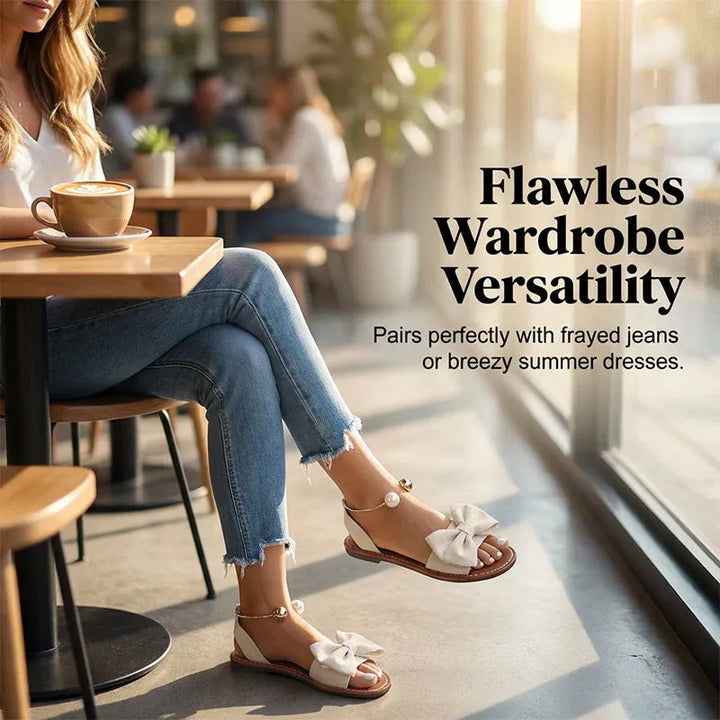 Rosalie - Bow Accent Slingback Flat Sandals