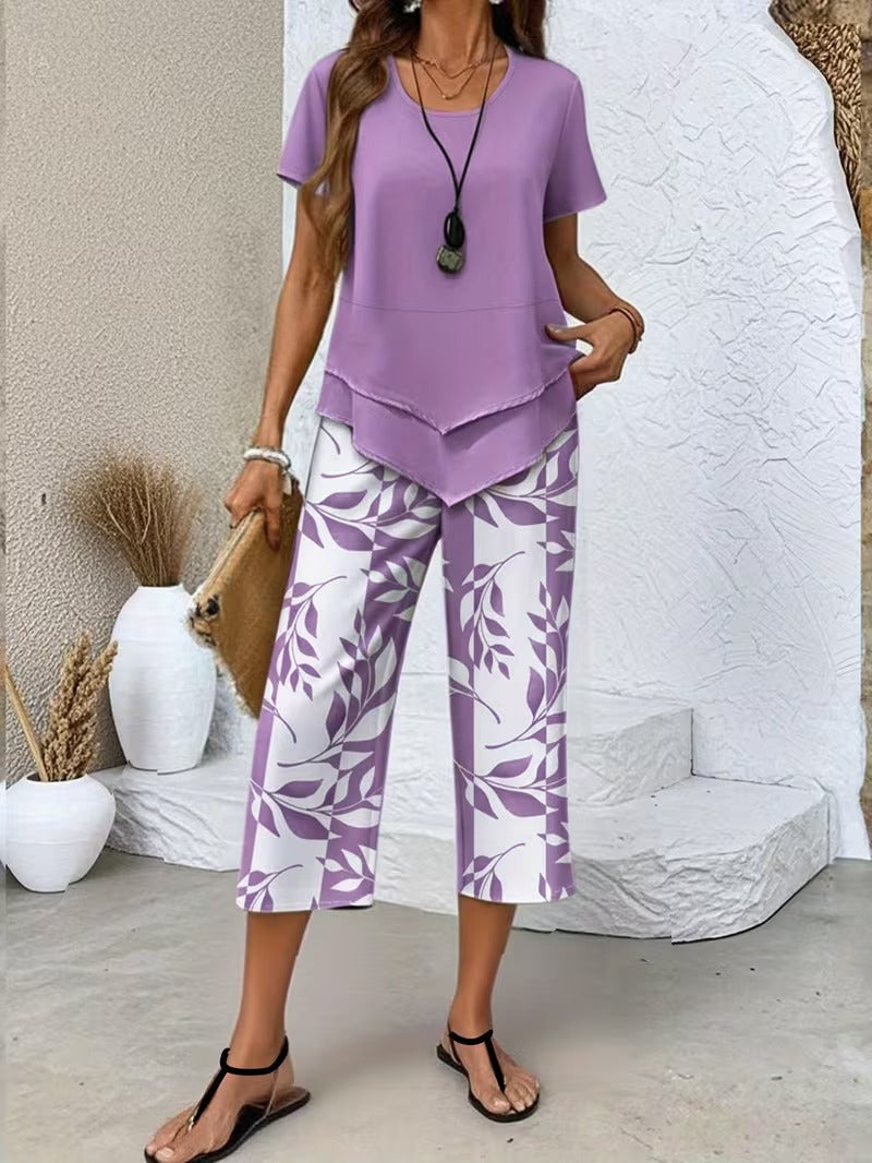 Avery | Casual Leaf Print Two Piece Set