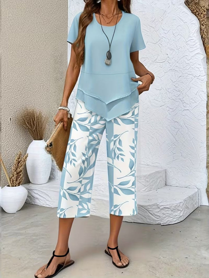 Avery | Casual Leaf Print Two Piece Set