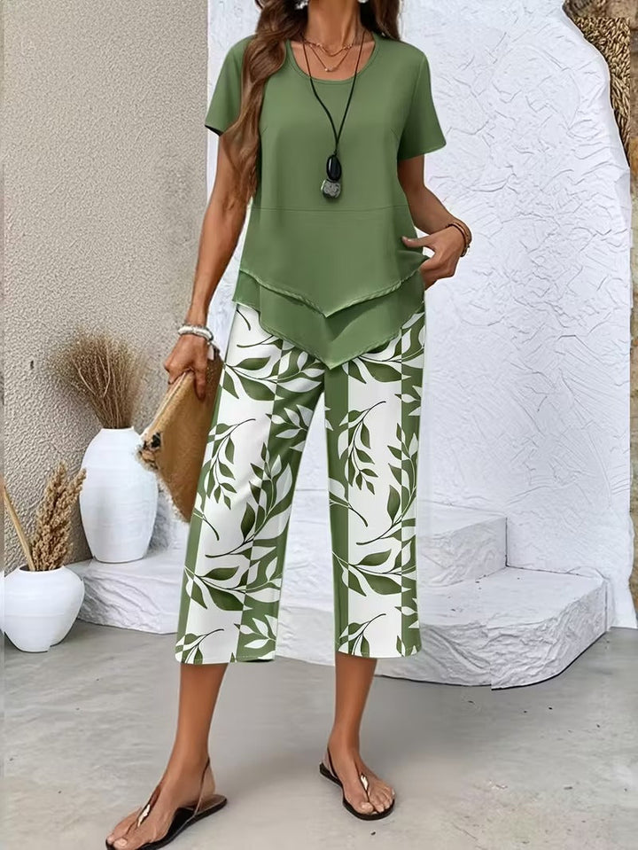 Avery | Casual Leaf Print Two Piece Set