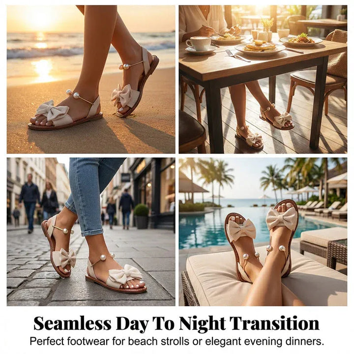 Rosalie - Bow Accent Slingback Flat Sandals