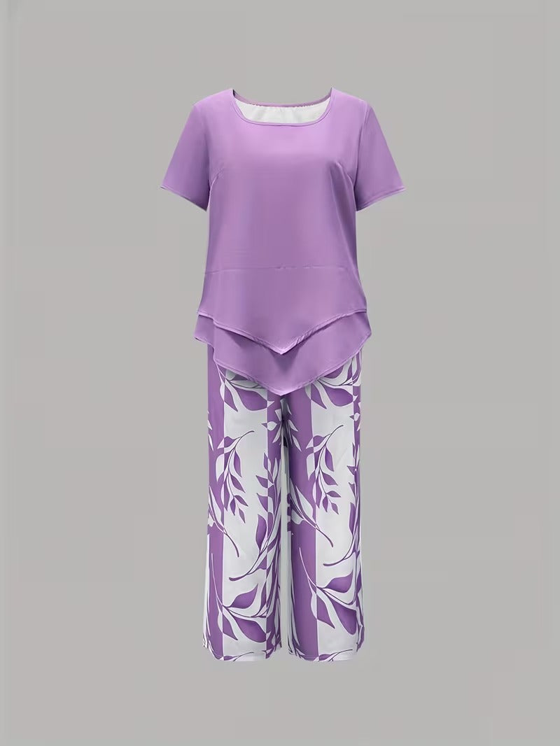 Avery | Casual Leaf Print Two Piece Set