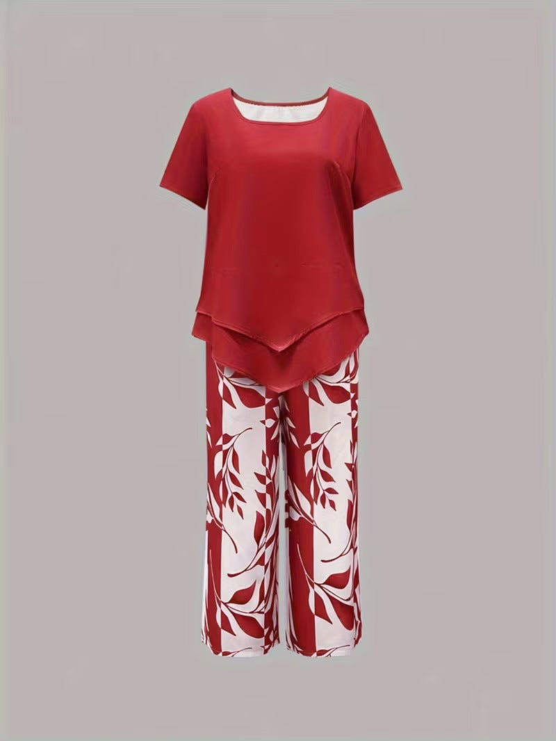 Avery | Casual Leaf Print Two Piece Set