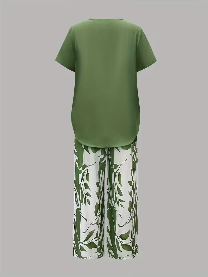 Avery | Casual Leaf Print Two Piece Set