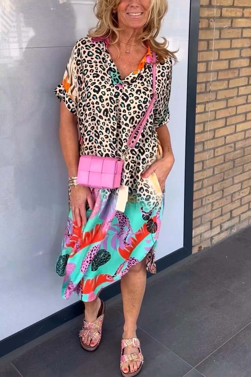 Leopard print dress with V-neckline