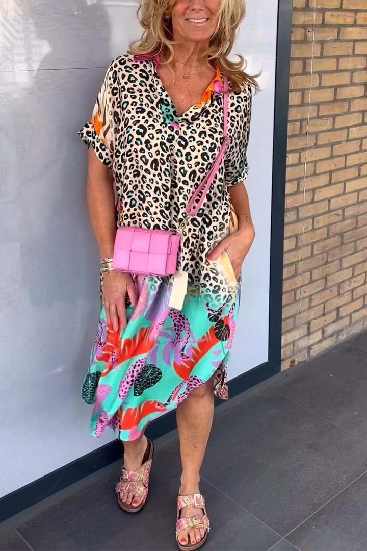 Leopard print dress with V-neckline