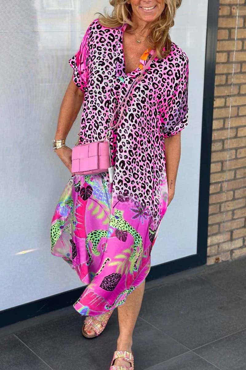 Leopard print dress with V-neckline