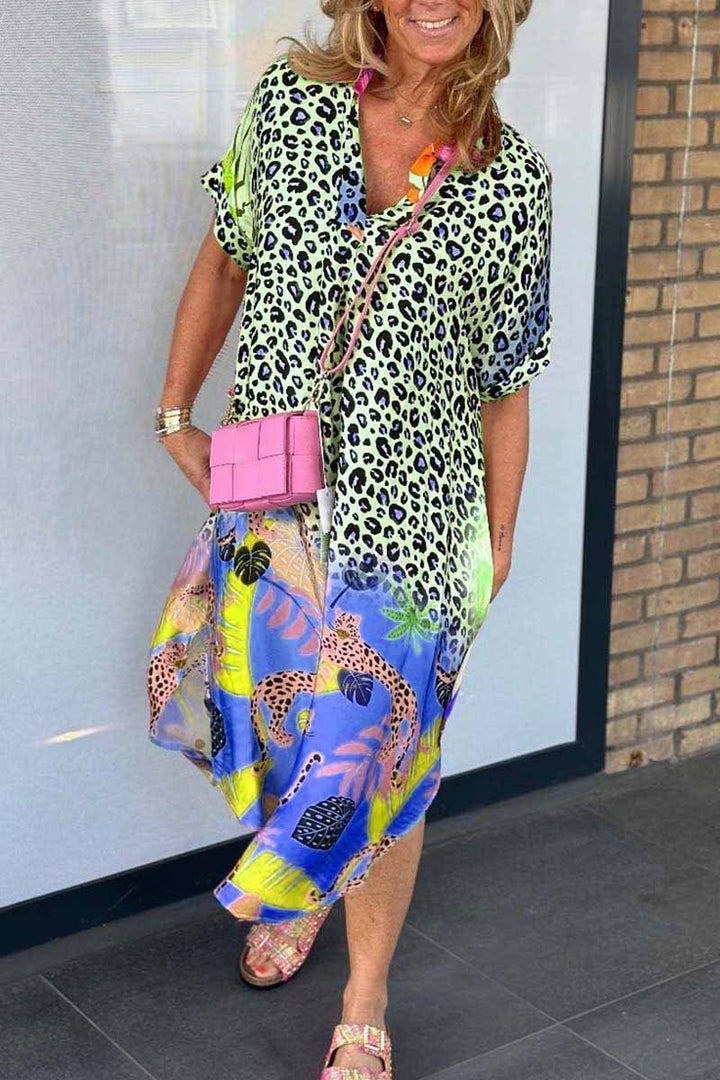 Leopard print dress with V-neckline