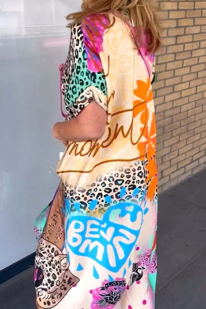 Leopard print dress with V-neckline