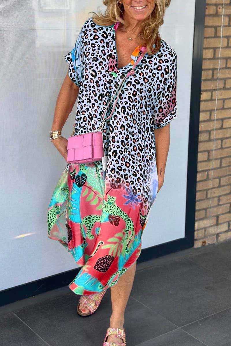 Leopard print dress with V-neckline