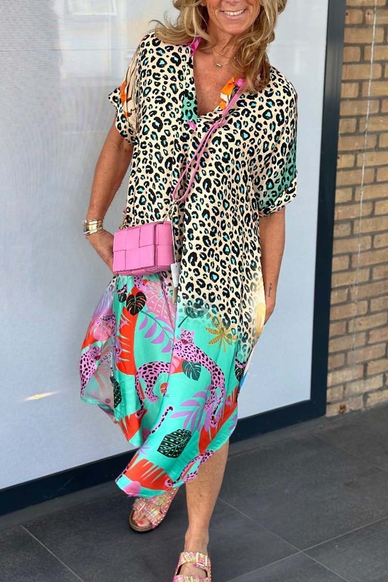 Leopard print dress with V-neckline