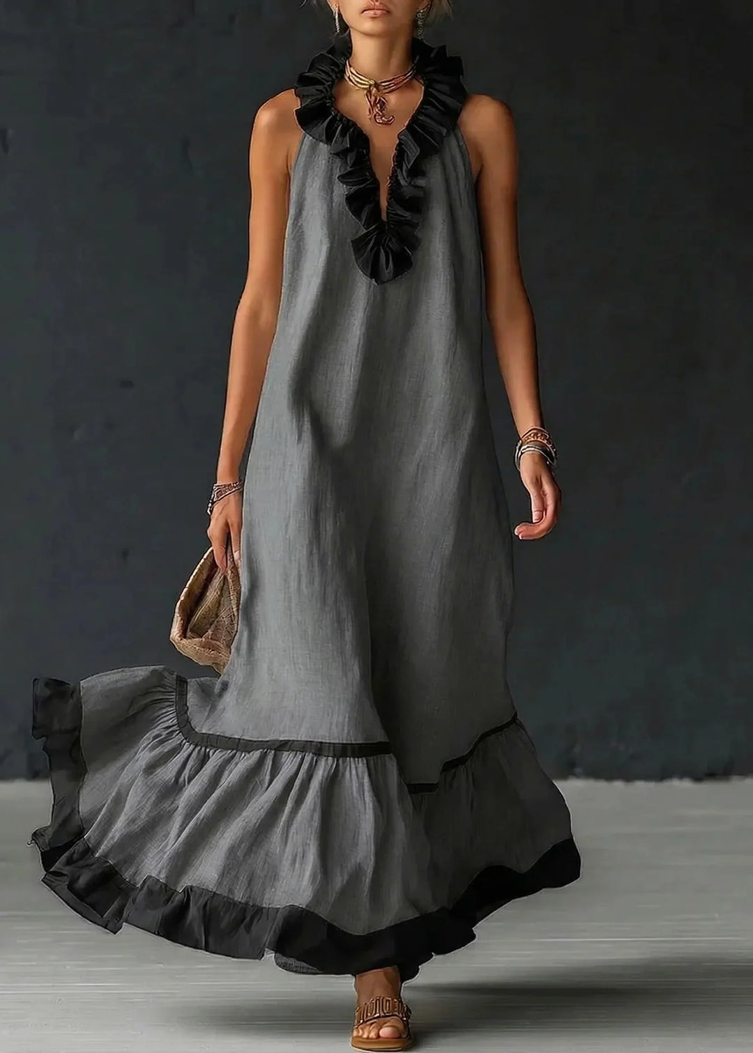 Séréna | Chic Flowing Long Ruffle Dress