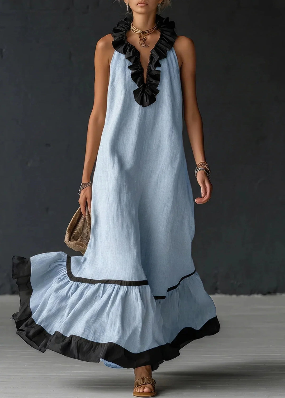 Séréna | Chic Flowing Long Ruffle Dress