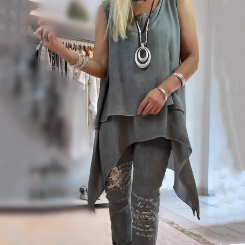 Mireya | Asymmetrical Top & Floral Pants Set