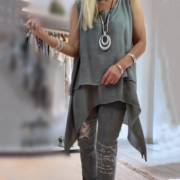 Mireya | Asymmetrical Top & Floral Pants Set