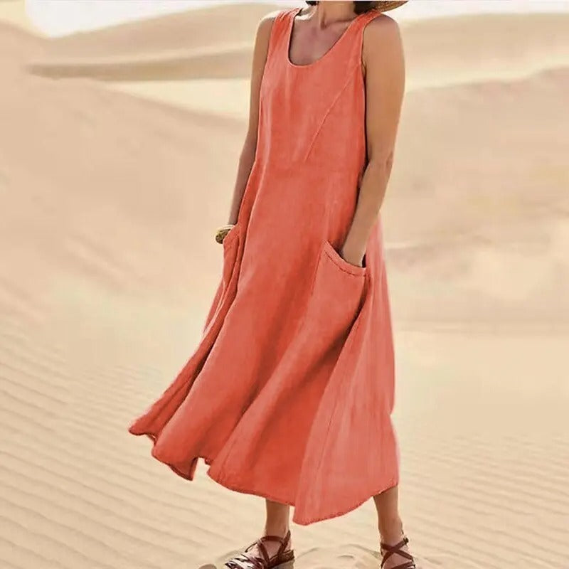 Linen dress with pockets