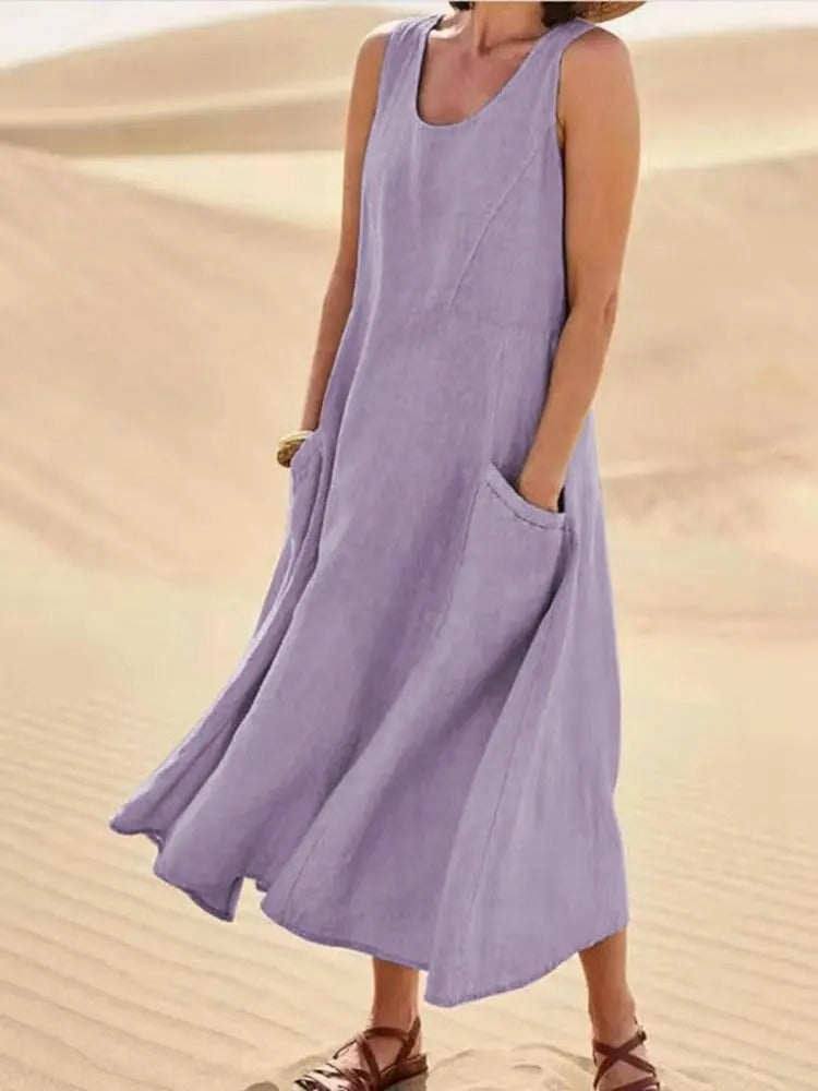 Linen dress with pockets
